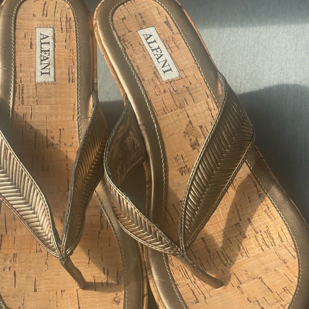 Alfani Metallic Bronze Braided-Thong Cork Sandals